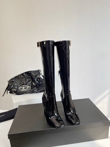 No.64038  Saint Laurent 2023 Autumn/Winter High Heel Elastic Boots, Customized Lacquer Leather, Sizes 35-40