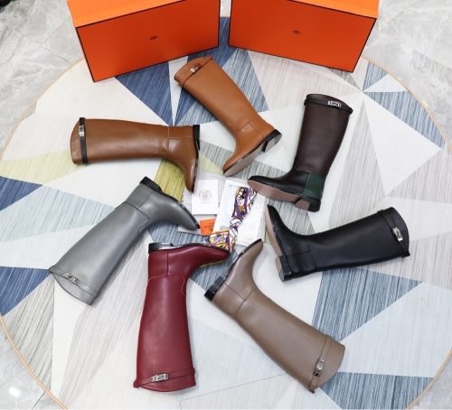 No.64066  Hermes Kelly Button Knight Boots, All Cowhide, Sizes 34-42