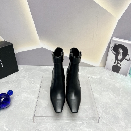 No.64097   YSL  Square head diamond buckle high heeled short boots. Original customized imported cowhide. Size: 35-40