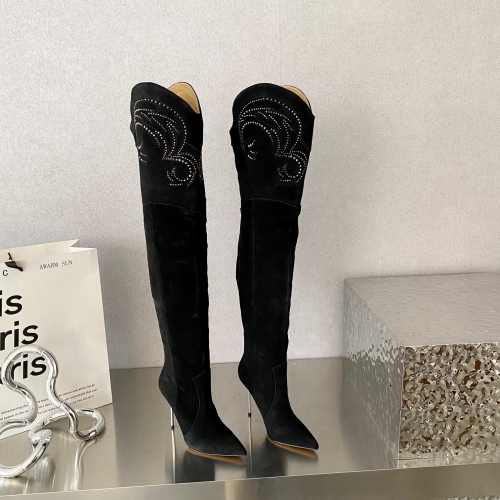 No.64135   Paris Texas  Embroidered hot diamond thin heeled knee high boots. Silk velvet. Size: 34-41