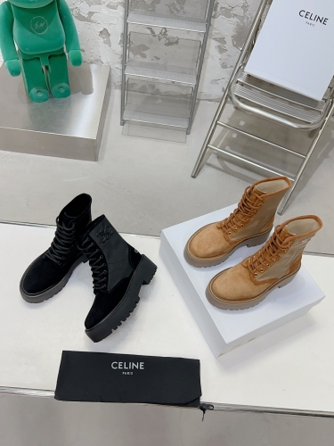 No.64146  Celine 2023 New Thick Sole Elevated Martin Boots. Original customized nylon fabric+sheepskin fabric. Size: 35-41