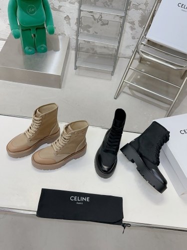 No.64145   Celine 2023 New Thick Sole Elevated Martin Boots. Original customized nylon fabric+cowhide fabric. Size: 35-41