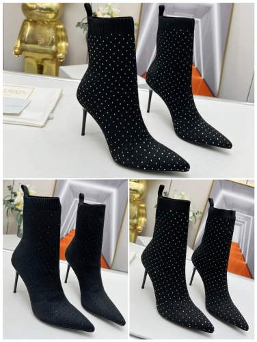 No.64137   Balmain  2023fw Autumn and Winter New Knitted Over Knee Elastic Boots. Original custom fly woven upper+Czech diamond. Size: 35-42