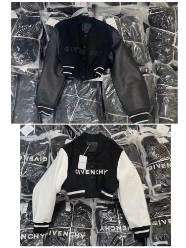 No.90988  Givenchy ultra short baseball jersey. Wool and lychee patterned sheepskin. Size S-M-L-XL