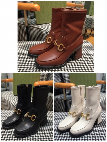 No.64180   GUCCI  Elastic short boots. Cow leather+elastic leather. Size 35-39