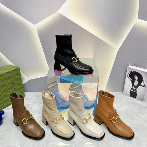 No.64199   Gucci  Square toe elastic thick heeled short boots. Original custom sheepskin. Size 35-42