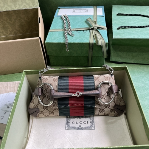 No.55725   764339  27*11.5*5cm Gucci Horsebit Chain Small Shoulder Backpack. GG Canvas