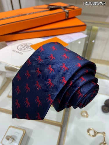 No.91046   HERMES  H steed pattern tie. 95% top-notch twill silk handmade customization