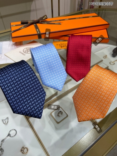 No.91037   HERMES  H-letter pattern tie. 95% top quality twill silk handmade customization