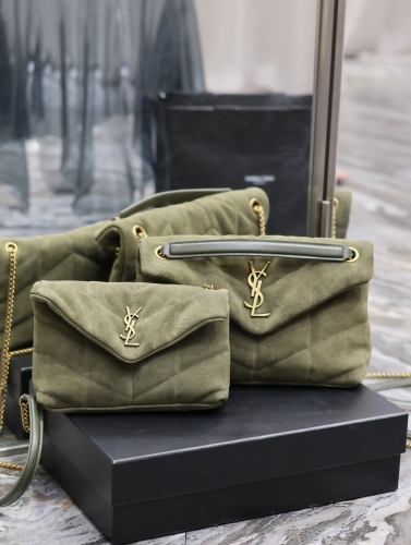 No.55746   620333 23*15.5*8.5cm 577476 29*17*11cm Loulou buffer_ Crossbody bag. Quilting. Military green gold buckle matte leather·