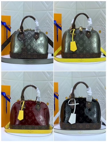 No.55827   M53152   M44389   M91606  25*17.5*11.5cm  BB series. Alma handbag. Metallic Monogram Vernis painted cowhide. 3D hot pressing.