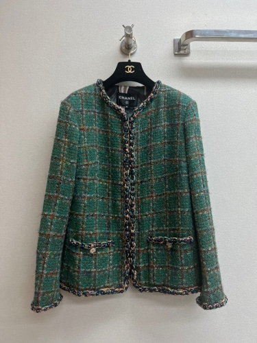 No.91050  Chanel 2023 Heavy Industries Colorful Green Woven Coat. Sizes S-M-L