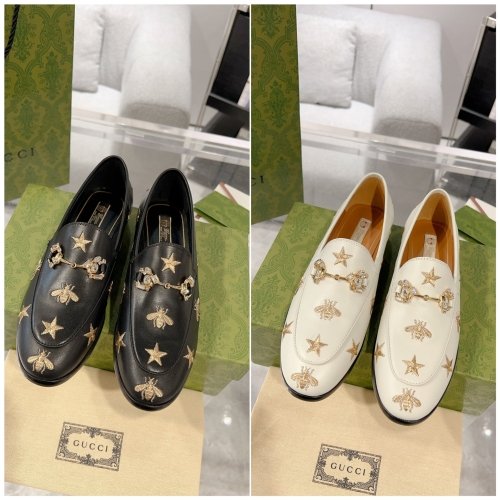 No.64278  Gucci crystal diamond horseshoe buckle single shoe. Cowhide+3D electric embroidered upper. Real leather bottom. Size 35-41