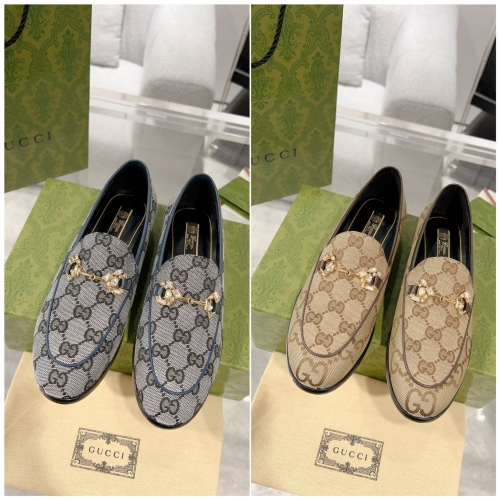 No.64276   Gucci crystal diamond horseshoe buckle single shoe Double G pattern fabric surface. Real leather bottom. Size 35-41