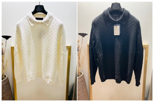 No.91087   LV  2023FW New Early Autumn Collection Classic Checkerboard Embossed Brand Logo Letter Double Neck Pullover Sweater. Size S-M-L-XL