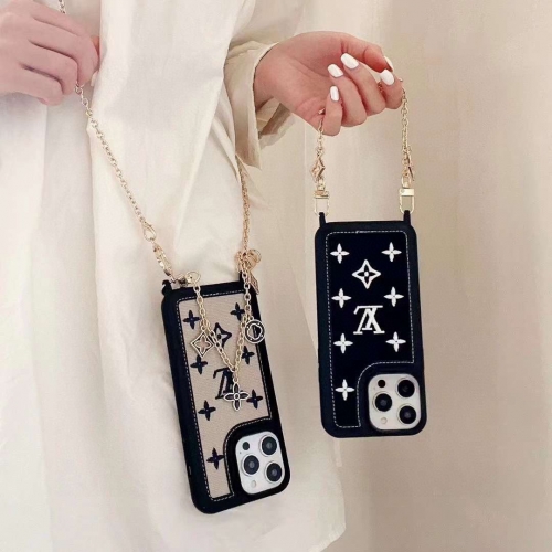 No.91099   LV Official Website Same Fabric Embroidery Phone Case Chain Crossbody Full Bag Phone Case with Handheld Short Chain