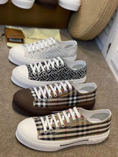 No.64281  Burberry couple's thick soled raised canvas sneakers with lace up casual board shoes. Cotton material. Sheepskin insoles. Sizes 35-44