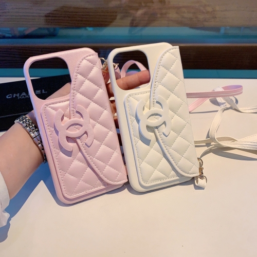 No.91153   Chanel High Luxury Xiaoxiangfeng Series Phone Case Car line diamond pattern portable card pack Cross body phone case With hanging rope