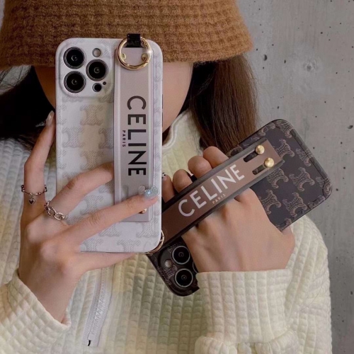 No.91165  CELINE straight edge wavy dot photo frame, wrist strap phone case, full matte soft case