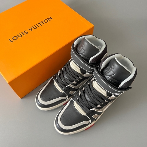 No.64318  Louis Vuitton Sneaker  Trainer Velcro High Top Panel Shoes Grey Black Grained calf leather fabric  Code: 7920578  Size 38-46