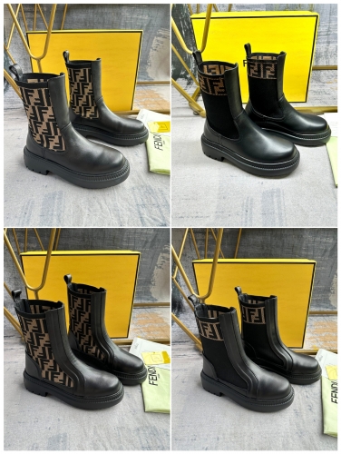 No.64327   FENDI The new Martin boots from the Graphy collection Black cowhide fabric+F fly knit fabric combination Size 35-42