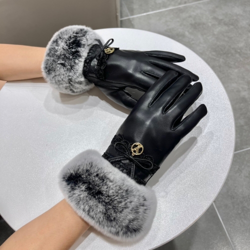 No.91331   LV Lazy rabbit fur sheepskin embroidered gloves Size M-L