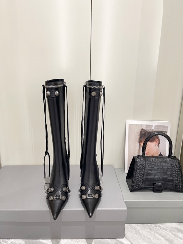No.64509   Balenciaga pointed slim heel motorcycle zipper boots Italian imported mixed breed sheepskin Size: 35-40