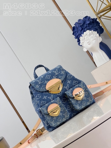 No.56325 M46836 22*12*20cm venice  denim Mid vintage limited edition backpack Cowboy fabric embroidery