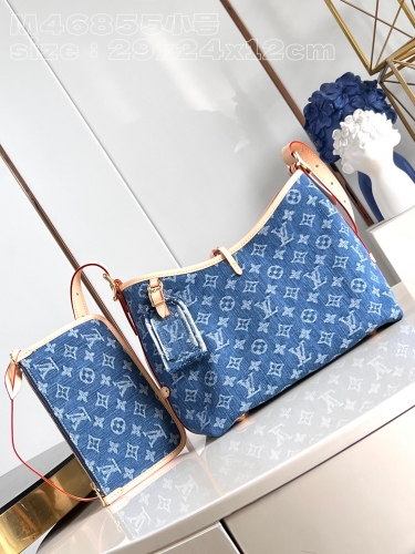 No.56321 M46855 39*30*15cm, 46203 29*24*12cm,  CarryAll Medium small Handbag Monogram canvas+leather 46197 trim denim