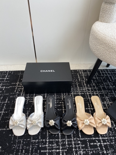No.64549   Chanel 24ss bow slippers Original molded fabric/sheepskin Size: 35-41