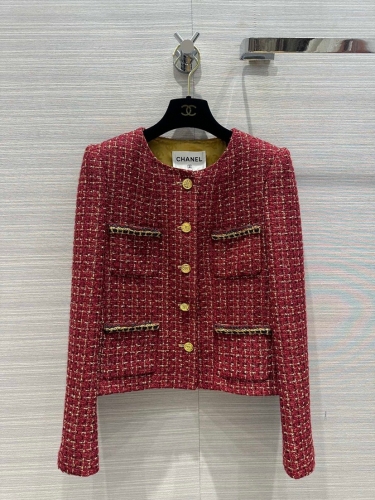 No.91351  Chanel 24c limited red and gold jacket! Original custom red gold woven soft tweed fabric Code number s-m-l