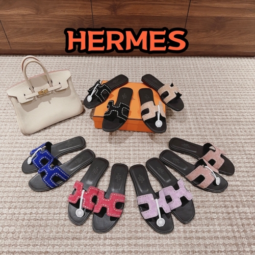 No.64576   Hermes H slippers Oran sandals Original Swift suede fabric Size: 34-42