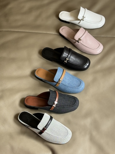 No.64720   hermes Round toe Muller slippers Denim fabric surface/lambskin surface, inner layer of sheepskin, Size: 35-40