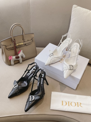 No.64737   Dior Pointed Muller slippers Imported mixed sheepskin+water dyed sheepskin lining/padding+Italian genuine leather outsole 8.5cm Size: 34-42
