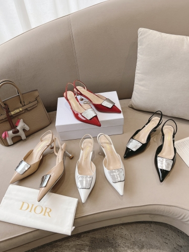 No.64735     Dior La Parisienne collection Lacquer leather cowhide upper with silver toned cowhide leather metal plaques Size: 35-42