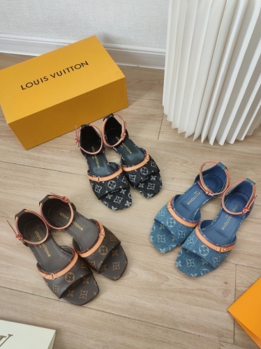 No.64729   LV NEO REVEVAL Flat Denim Sandals High custom denim fabric/distressed leather+imported sheepskin lining Size: 34-42