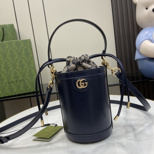 No.56740    760201     11.5*23*8cm  Ophidia series mini bucket bag Dark blue leather+GG canvas