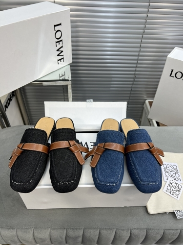 No.64764   Loewe Bowtie Muller slippers Imported denim fabric+water dyed cowhide lining Size: 35-40