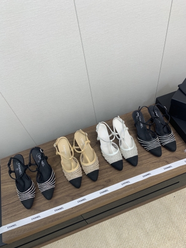 No.64813      Chanel Show style rhinestone chain high heel sandals Original custom velvet surface/calf leather+sheepskin lining 7.5cm Size：35-41