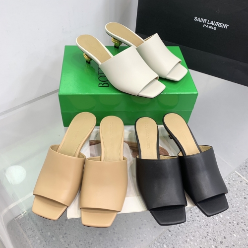 No.64801    BV Knot series metal heel square toe high heeled slippers High quality calf leather+leather lining Heel height: 4.5cm Size：34-41