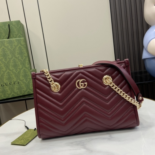 No.56785     779727      26.5*18.5*12.5cm   GG Marmont series small tote bag Wine red/original factory leather