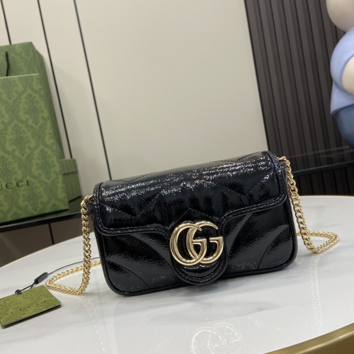 No.56786    476433     10*16.5*4.5cm   GG Marmont series ultra mini handbags Black/patent leather original factory leather