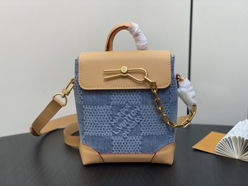 No.56803  N40751  15*18*7cm   Nano Steamer handbag Blue plaid denim