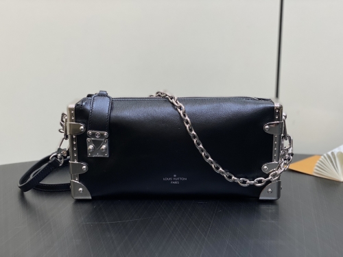 No.56821    M25445     23*12*4cm   Slim Trunk handbag Cow leather integrated with rivet frame and metal S-lock buckle,