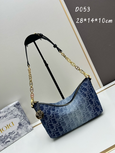 No.56935     D053    28*14*10cm   Dior Star Hobo Chain Handbag Blue Denim Dior Oblique jacquard fabric