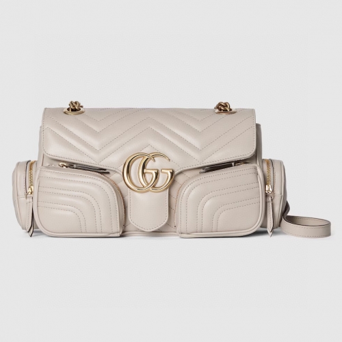 No.56987    795228    25.5*15*7cm    Marmont Series Small Multi Pocket Bag Off white/original leather