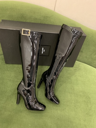 No.64909     YSL Diamond buckle patent leather high-heeled boots 9cm Size 34-39