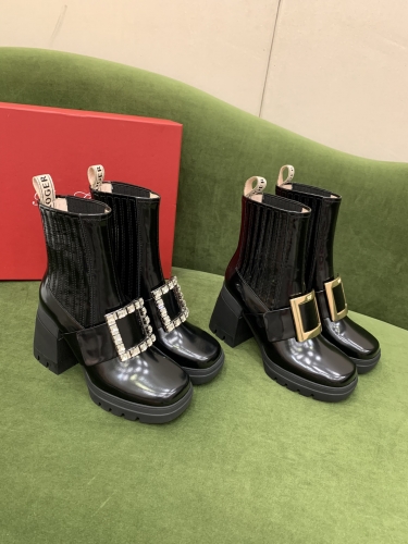 No.64910    RV Square buckle high-heeled short boots Upper edge bead cowhide ZP molded square buckle 9.5cm Size 35-40