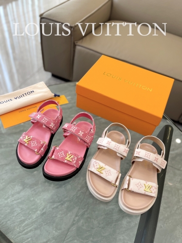 No.64934    LV Flat sandals Customized printed fabric upper Imported goat skin size:35-42