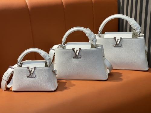 No.57081    M24666   22*12*8cm    29*18*9cm   33*19*9cm  Full leather cap series CAPUCINS EAST WEST handbag white